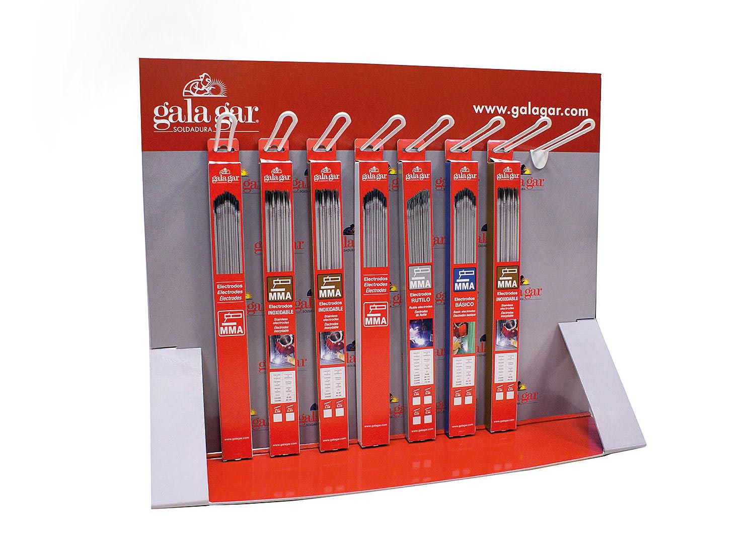 Expositor del packaging de siete productos diseñados para Gala Gar
