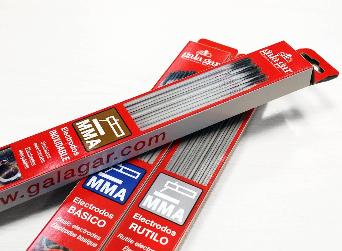 Expositor y packaging Gala Gar. Electrodos inoxidable, electrodos básico y electrodos rutilo
