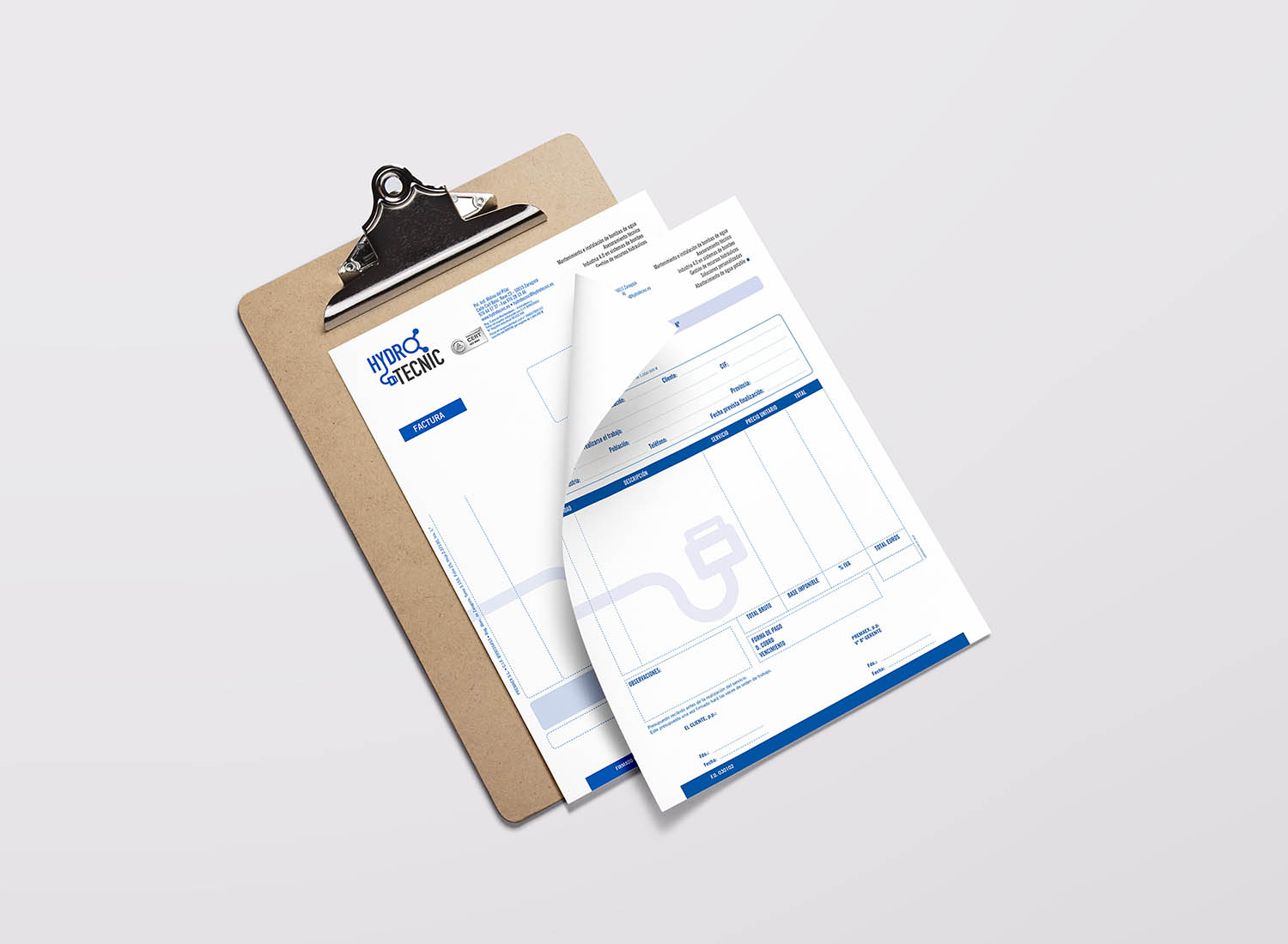 Dos hojas de facturación en portafolios de Hydrotecnic