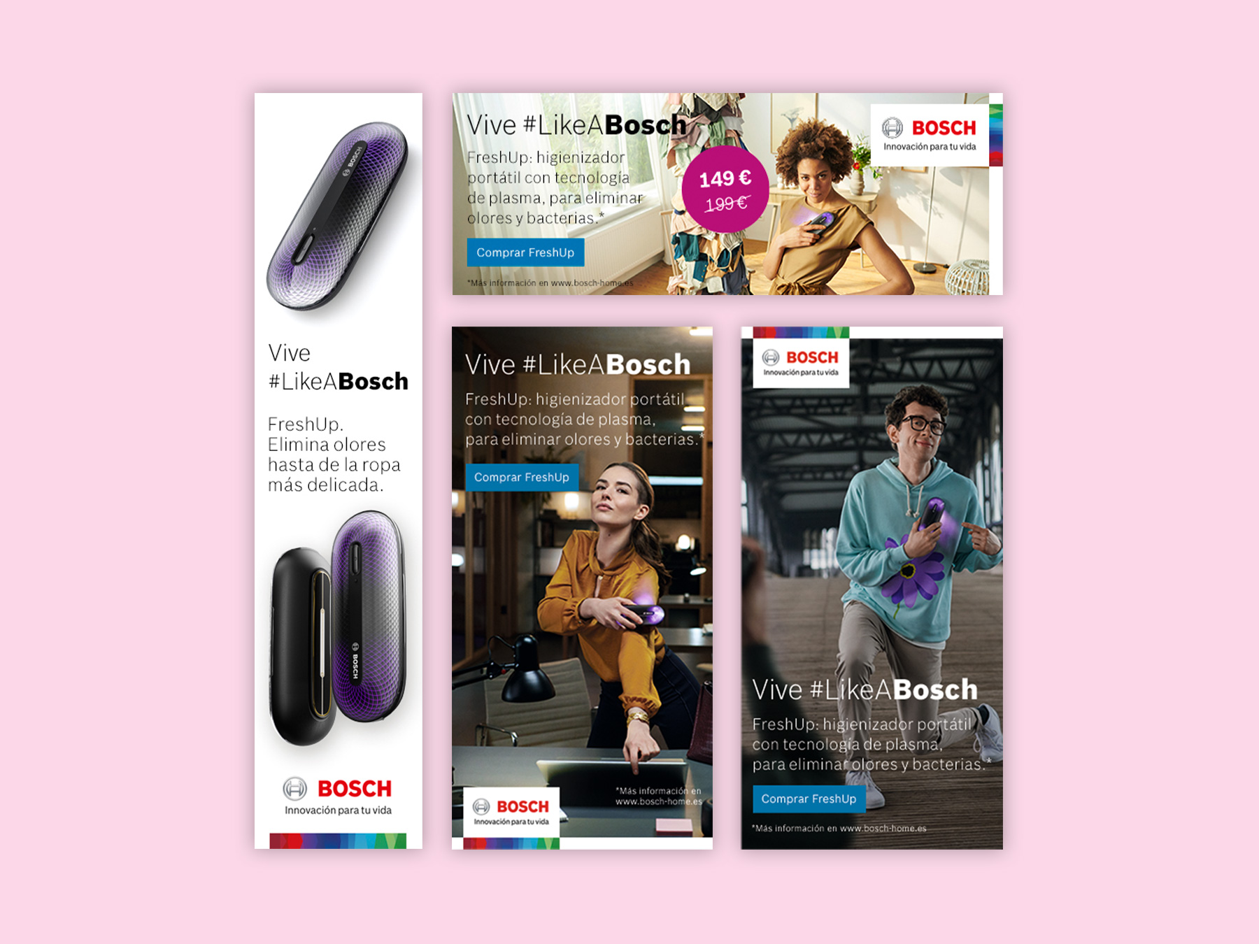 Cuatro originales preparados para la campaña de lanzamiento del FreshUp de Bosch