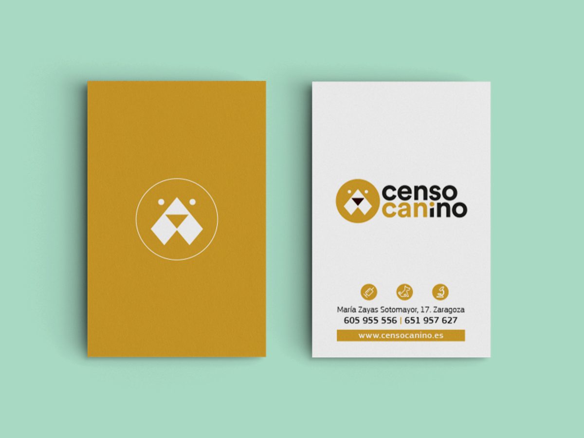 Parte frontal y trasera de las tarjetas de contacto para la empresa Censo Canino