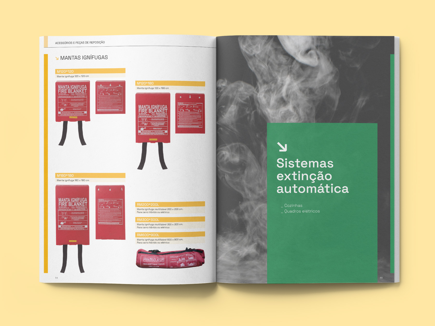 Páginas del interior del catálogo de productos de extinción de FAEX Portugal